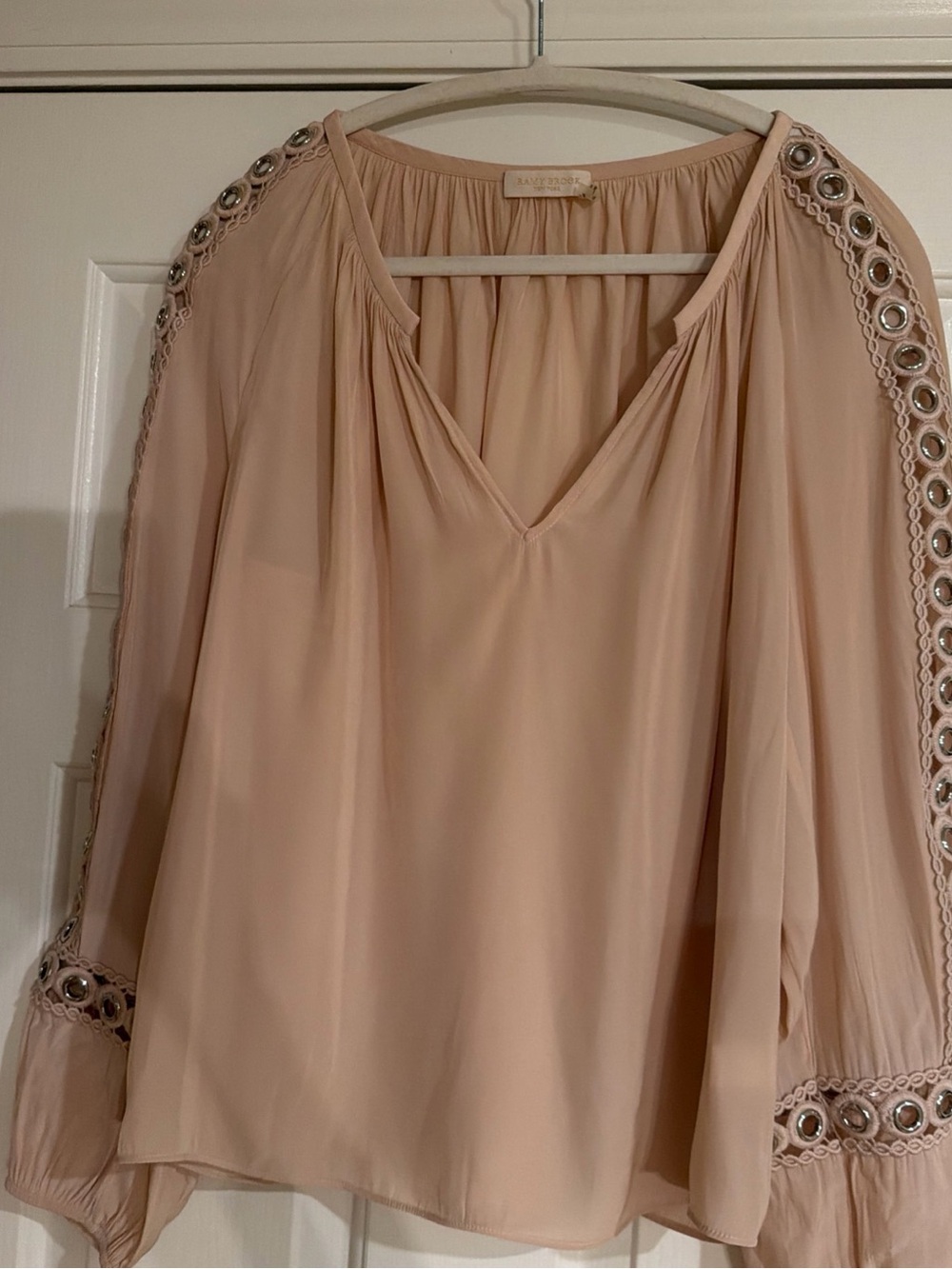 Ramy Brook Blush Peasant Blouse with grommet Embellished Sleeves size M